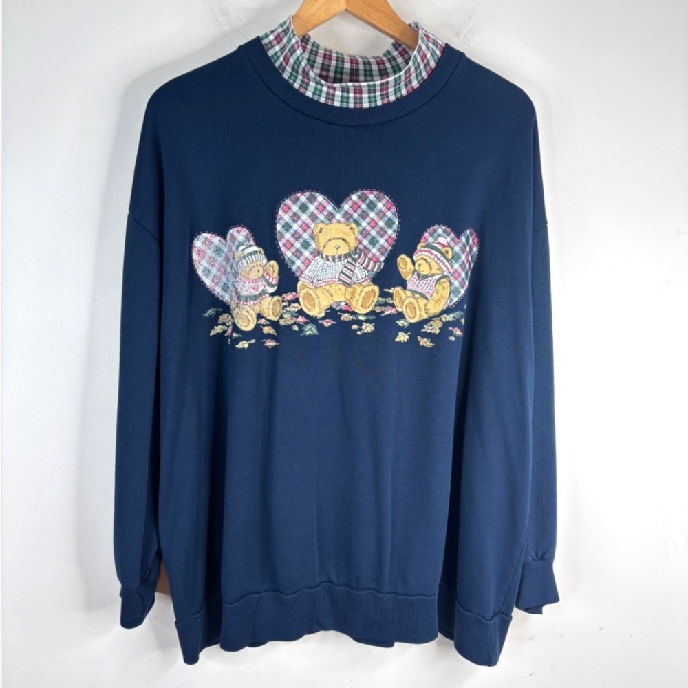 VTG 90s Basic Editions Double Collar Turtleneck 1X Teddy Bear Cottage Granny USA
